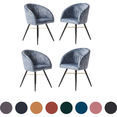 Set of 4 Vittorio Modern Velvet Dining Chairs - Ergonomic Curved back with Metal Legs - Armchair for Dining Room Kitchen Living Room - Grey (1/5)