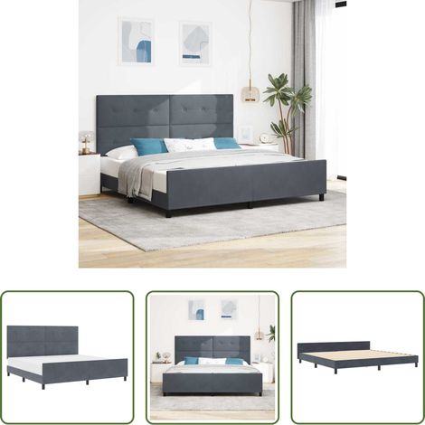 Samtbett -  Boxspringbett mit Kopfteil Dunkelgrau 200 x 200 cm Samt