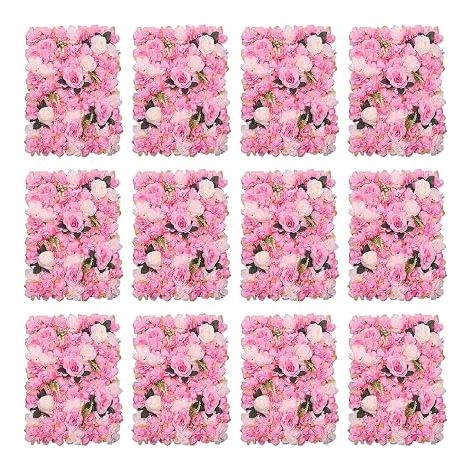 Mur de Fleurs Artificielles,12 Pièces Panneau Mural Fleurs Artificielles 60cmX40cm Mur de Roses DIY Mariage Rue Fond Décoration Florale,pour Jardin, Lieu de Mariage (1/5)