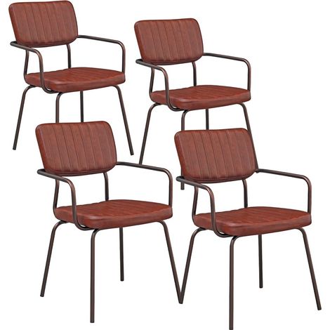 Set di 4 sedie per interni Industrial imbottita in ecopelle marrone con braccioli - Austin (1/5)