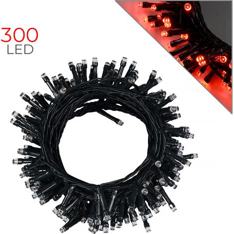 Luccika Home stringa catena 15 mt serie da 300 luci per albero di Natale a led rosso 31V cavo verde con 8 giochi di luce e memoria IP44 per uso esterno interno Rosso 15 metri - 300 led (1/5)
