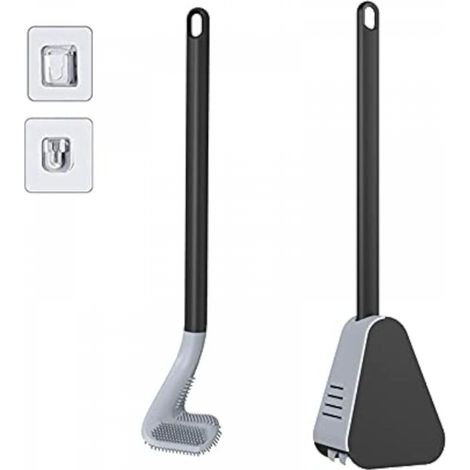 Brosse WC avec support et brosse WC, brosse WC en silicone à long manche, sans brosse WC pour coins morts, brosse WC à long manche avec poils (1/5)