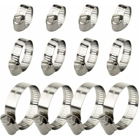 Tuyau Clips Réglable Colliers de Serrage Assortiment de 3 tailles 12 pièces(10-16 mm,16-25mm,21-44mm) (1/5)