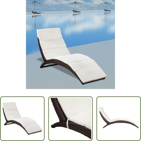 Rattan Sonnenliege -  Klappbare Sonnenliege mit Auflage Poly Rattan Braun