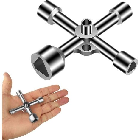 4-way triangular key – 5 sizes 7/10/12/13/18 mm – Zinc alloy for electrical, gas, water, and meter boxes – Professional use (1/5)