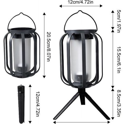 Lot de 2 lanternes solaires pour éclairage extérieur, lanternes sur pied pour le camping, les terrasses, les jardins, les cours, les vérandas et comme décoration de jardin, noires (1/3)