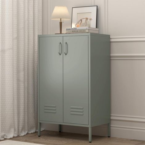 Armoire de rangement en métal avec touches vertes - Armoire de rangement en métal avec portes - Armoire de rangement pour salon, cuisine, bureau (1/5)