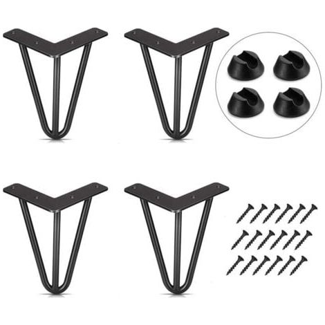Set di 4 gambe per tavolo da 10 cm fai da te gambe per mobili per tavolo da pranzo scrivania da caffè nero + protezioni per gambe e viti (1/4)