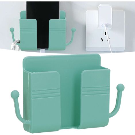 Multifunktionale Aufbewahrungsbox ohne Bohren für Handy-Ladegerät, selbstklebende Wandhalterung, grün. (1/5)