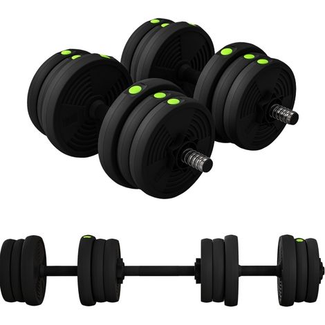 Set de barra y mancuernas 2 en 1 ajustable 20 kg negro y verde (1/5)