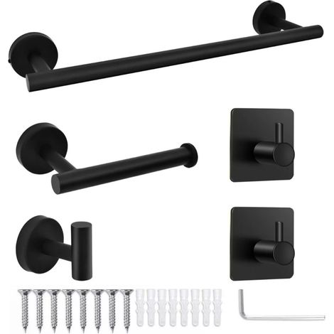 Ensemble de 5 acier inoxydable fixation murale barre porte-serviettes , porte-papier toilette, 3 crochets pour peignoirs et accessoires de salle (1/5)