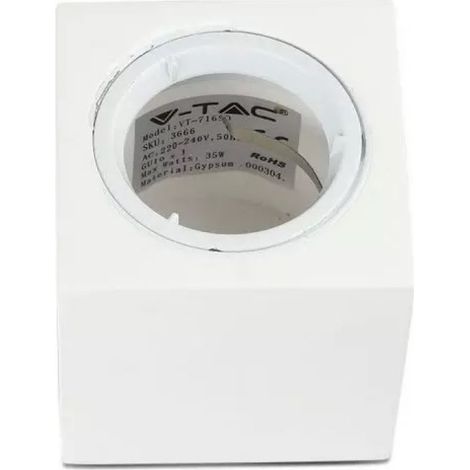 V-TAC VT-716 3666 Portafaretto LED Montaggio a Superficie Quadrato GU10 Corpo in Gesso Bianco