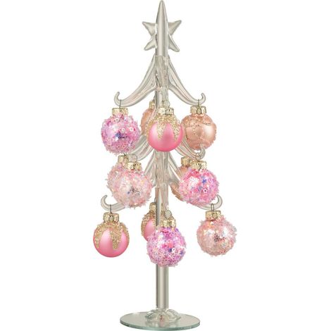 Sapin de Noël en Verre "Boules" 27cm Rose