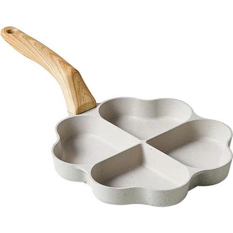 REWYTAZ Padella per uova a forma di cuore con 4 cavità, rivestimento antiaderente, padella per omelette creativa e carina, padella per pancake sana e color avorio (1/5)