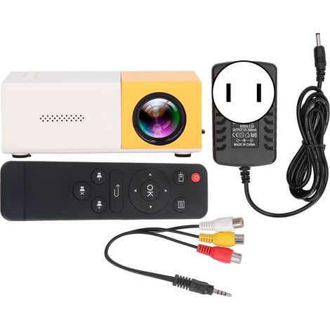 Mini-projecteur HD 1080p imagerie par réflexion diffuse, jaune, prise US 100-240V, haut-parleurs intégrés, support 23 langues (1/5)
