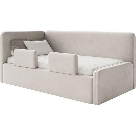 Selsey Fanko – Kinderbett 90x200 cm mit Rausfallschutz, Matratze, Kopfteil links, Samt, Hellbeige