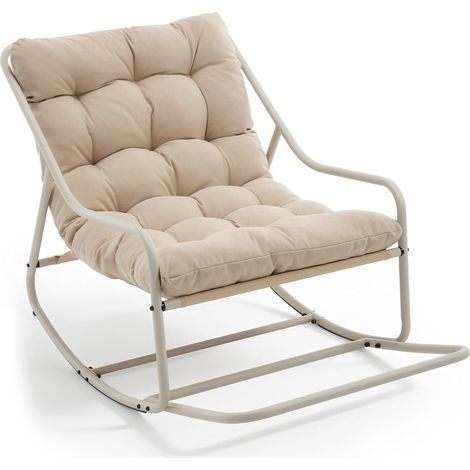 Fauteuil à bascule avec repose-pieds, cadre en acier robuste, coussin doux et coussinets de protection antidérapants, fauteuil de salon élégant pour jardin, balcon et extérieur (beige (1/5)