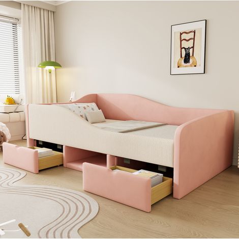 MEUBLIV Letto 90x190 cm rosa e bianco con contenitori e sponde, senza materasso (1/5)