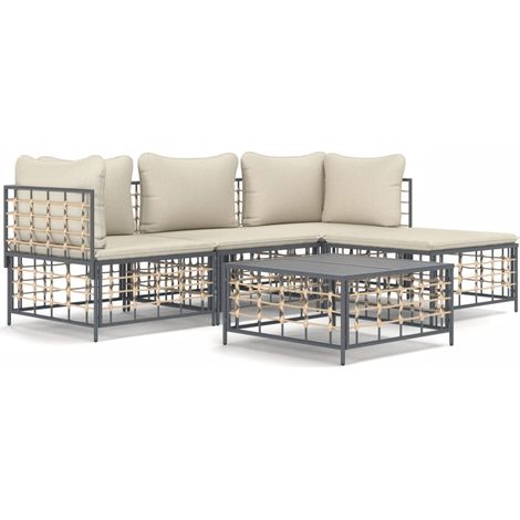 Maison Exclusive - Set Divani da Giardino 4 pz con Cuscini Antracite in Polyrattan (1/5)