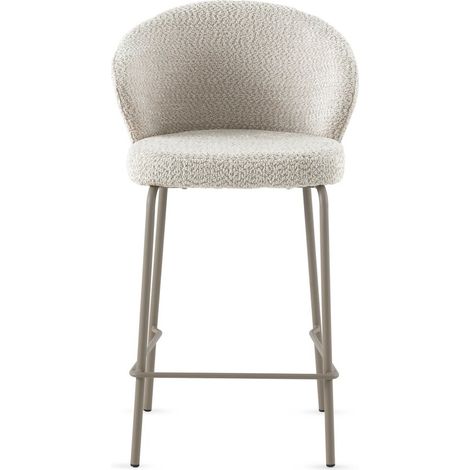 Ensemble de 2 tabourets recouverts de chenille crème avec pieds en métal taupe (1/5)