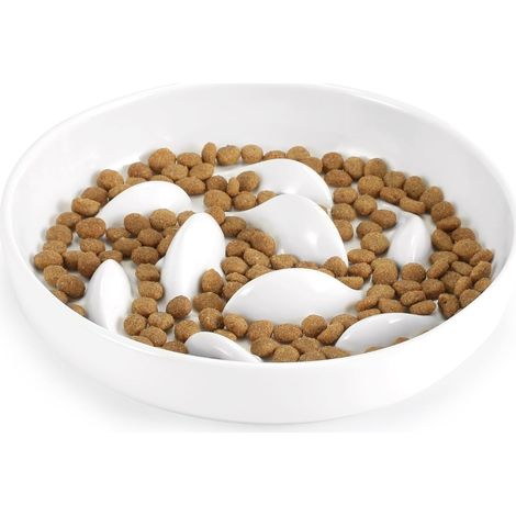 1 - Gamelle Chat - Bol Céramique - Anti Glouton - Réduction Vitesse Alimentation - Prévention Vomissement - Design Baleine - Intérieur Maison - Beige - 15x15cm (1/5)