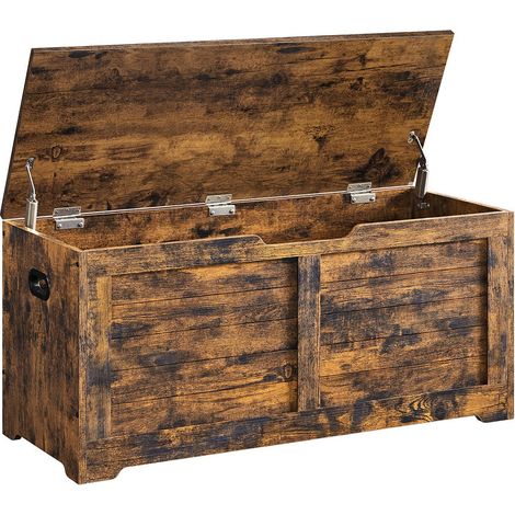 Coffre de rangement intérieur banc à chaussures pouf banquette rangement pour jouet enfant avec charnières de sécurité style moderne 100 x 40 x 46 cm marron (1/3)
