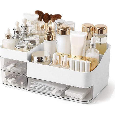 Organisateur de maquillage - Boîte de rangement pour maquillage - 3 tiroirs anti-poussière et 8 compartiments pour un rangement par catégorie - Ensemble de 3 pièces - Pour salle de bain et chambre - B (1/5)
