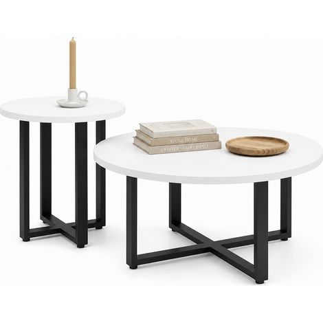 Set 2 Tavolini da Caffè per Soggiorno Bianco Design Moderno Tavolo Salvaspazio (1/5)