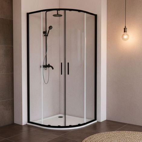 Box doccia semicircolare 80x80 cm nero opaco, 2 fissi + 2 porte scorrevoli, vetro temperato 6 mm anticalcare h 200 cm (1/4)