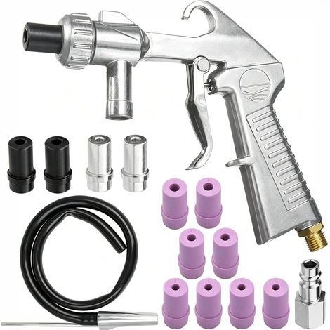 Pistolet de Sablage à Air Comprimé, Kit de Sablage avec Tuyau en Caoutchouc de 1M avec Buses de Différents Calibres, Raccord d'Air pour Sablage (1/5)