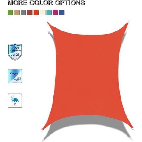 Voile d\'ombrage Rectangulaire Laxllent - Anti-UV - 100% Polyester Imperméable - Orange - 3x4m (1/4)