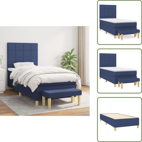 Letto con materasso a molle insacchettate - vidaXL Giroletto a Molle con Materasso Blu 90x200 cm inTessuto - Letto con coprimaterasso
