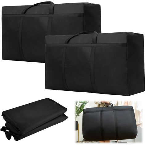 Lot de 2 160L Grand Sac De Rangement, Imperméable Housse Rangement Couette Sac Demenagement en Tissu Oxford 420D, Pour Déménagement, Couette, Couvertures, Oreillers (90 x 55 x 27 cm, Noir) (1/5)