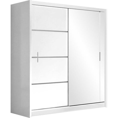 Armario Honolulu 106, Blanco, 215x203x61cm, Puertas de armario: Correderas, Número de estantes: 8