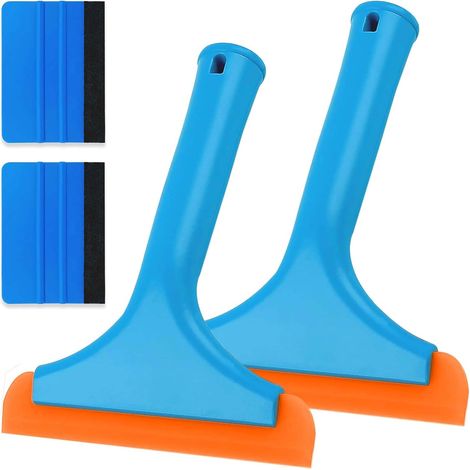 Juego de 2 limpiacristales multifuncionales de plástico y silicona con 2 rascadores de fieltro. Raspador de fieltro para espejos de ducha, ventanas, cristales y parabrisas de coche. (1/5)