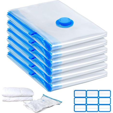 Sac Sous Vide Vetement Aspirateur 6 Pièces XL, 100x80cm Housses Compactor de Rangement Sous Vide pour Couettes, Literie, Oreillers et avec Autocollant (1/5)