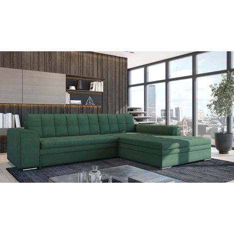 Ecksofa Schlafsofa Sofa LUSAKA in Stoff Lincoln Flaschengrün Ottomane Rechts