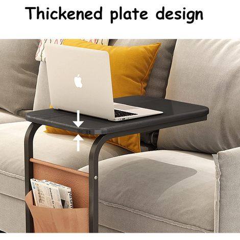 Tavolino laterale/comodino a forma di C con ruote, comodino resistente con tasca laterale portaoggetti e rotelle, tavolino mobile per divano, letto, piccoli spazi, camera da letto