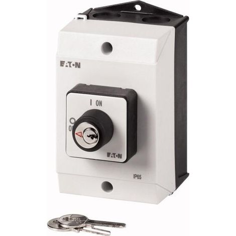 Interrupteurs Marche-Arrêt 2 pôles 20 A Dispositif de commande par clé S-T0 plastron 0-1 90 ° EATON T0-1-102/I1/S
