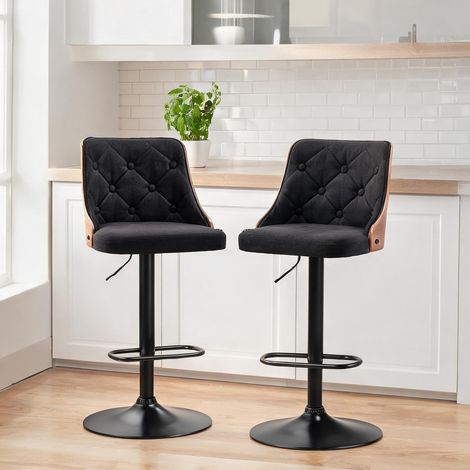 Tabouret de bar noir en lin polyester 48 x 53 x 113 cm (1/5)