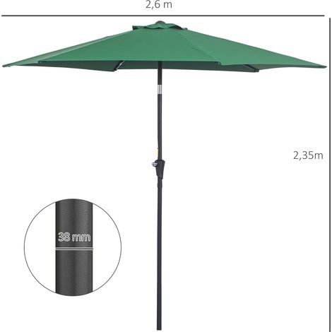 Parasol pliant, parasol de jardin, parasol de marché à manivelle, aluminium, 180 cm, polyester, vert foncé, Ø 2,6 x 2,35 m (1/5)