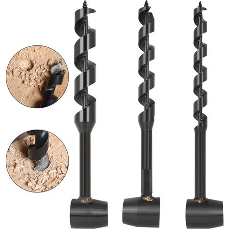 Perceuse à main 3 pièces pour le travail du bois, clé manuelle, perceuse au sol, outils de survie en spirale pour le camping, la randonnée (1/4)