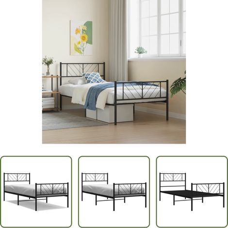 vidaXL Lit métallique - Cadre de lit métal sans matelas avec pied de lit noir 90x190 cm (1/5)