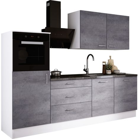 Ensemble de cuisine : Blanc Mat, Béton, d : l : 250 cm, h : 220 cm, p : 60 cm (1/4)