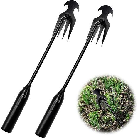 Lot de 2 désherbeurs manuels en acier avec long manche Outil de jardin pour enlever les mauvaises herbes (1/5)