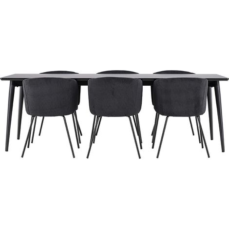 Ellis ensemble pour salle à manger table 85x230cm et 6 chaises velours avec accoudoirs noir. (1/5)
