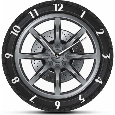 Horloge Murale "Atelier Auto" - Design Rétro Pneus, Jantes, Outils - Décoration Mécanique Idéale pour Garage ou Atelier - Cadeau (1/5)