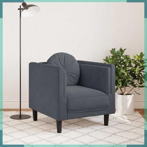 Fauteuil - 372623 - Velours gris foncé - Coussin rond 47 cm - Structure bois massif (1/5)