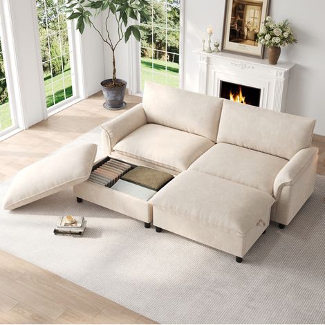 Canapé convertible d'angle chenille beige OKMYHOME (1/5)