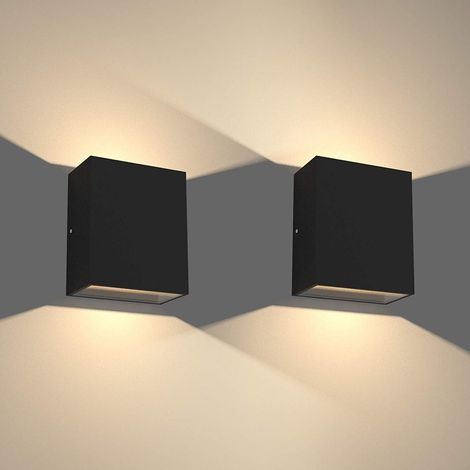 2 Pcs Applique Murale Interieur Exterieur 7W LED Imperméable IP65 Lampe Murale Modernes en Aluminium, Éclairage mural Up Down pour Salon Entrée Couloir Jardin, 2700-3000K Blanc Chaud, Noir (1/5)